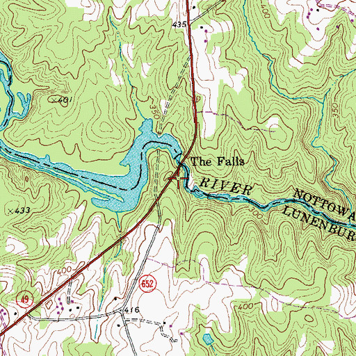Topographic Map of Nottoway Falls Reservoir, VA
