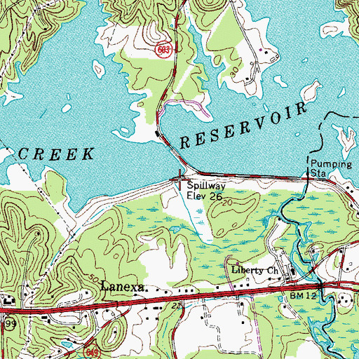 Topographic Map of Diascund Dam, VA