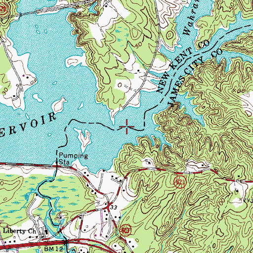 Topographic Map of Diascund Reservoir, VA