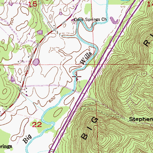 Topographic Map of Duck Springs Covered Bridge (historical), AL