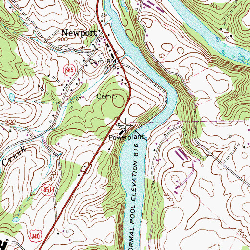 Topographic Map of Newport Dam, VA