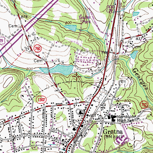 Topographic Map of Gretna Dam, VA