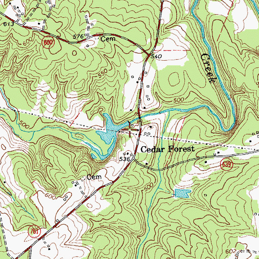 Topographic Map of Cedar Forest Mill Dam, VA