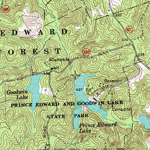 Topographic Map of Prince Edward Dam, VA