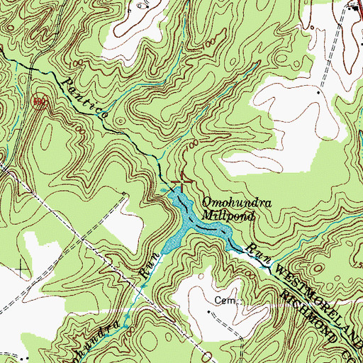 Topographic Map of Omohundra Millpond Dam, VA