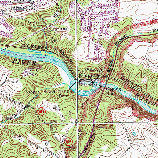 Topographic Map of Niagara Dam, VA