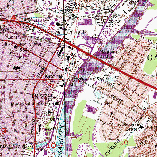 Topographic Map of Memorial Bridge, AL