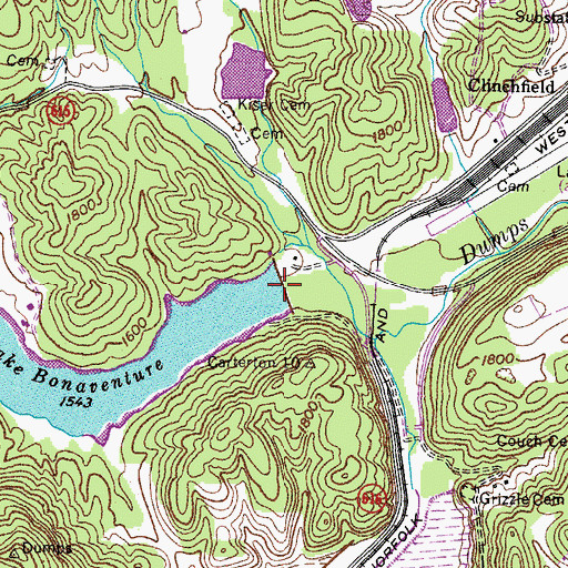 Topographic Map of Lake Bonaventure Dam, VA