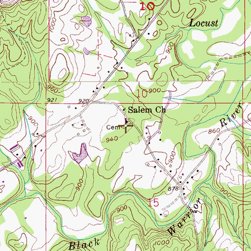 Topographic Map of Moodys Chapel Cemetery, AL