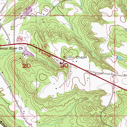 Topographic Map of Mortons School (historical), AL