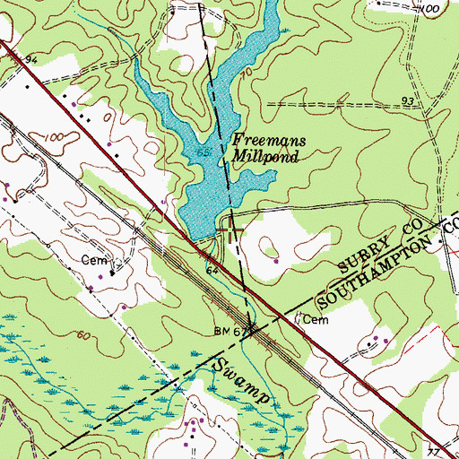Topographic Map of Freemans Dam, VA