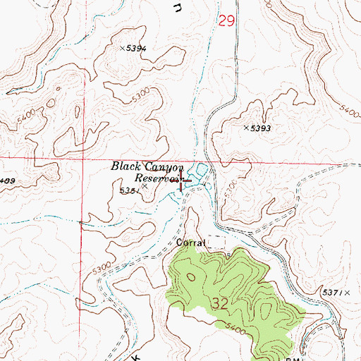 Topographic Map of Black Canyon Reservoir, AZ