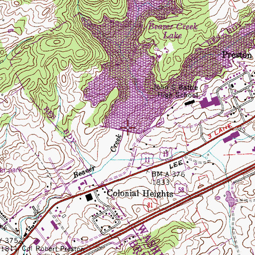 Topographic Map of Beaver Creek Dam, VA