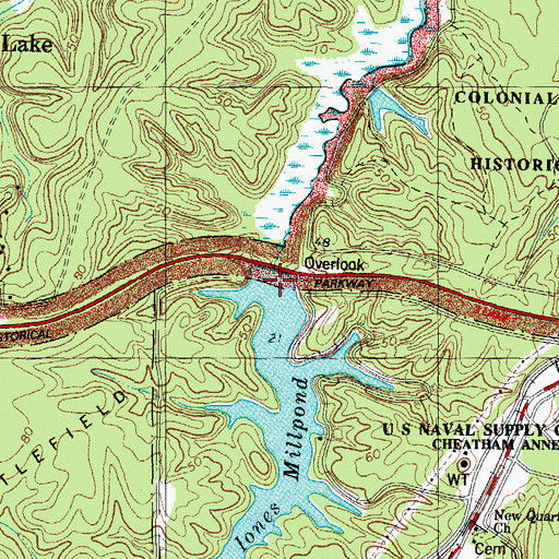 Topographic Map of Jones Mill Pond Dam, VA
