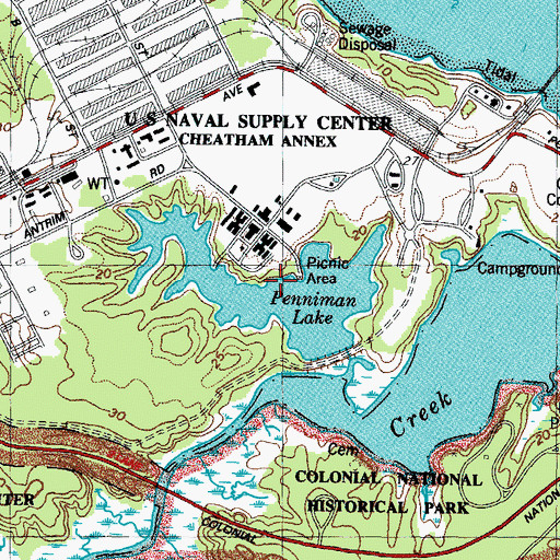 Topographic Map of Penniman Lake, VA