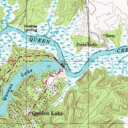 Topographic Map of Queens Lake Dam, VA
