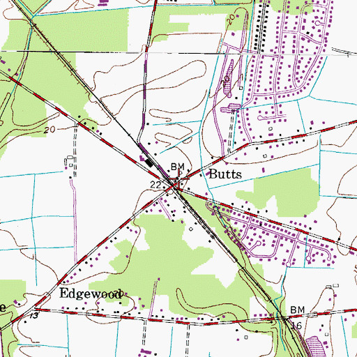 Topographic Map of Butts, VA