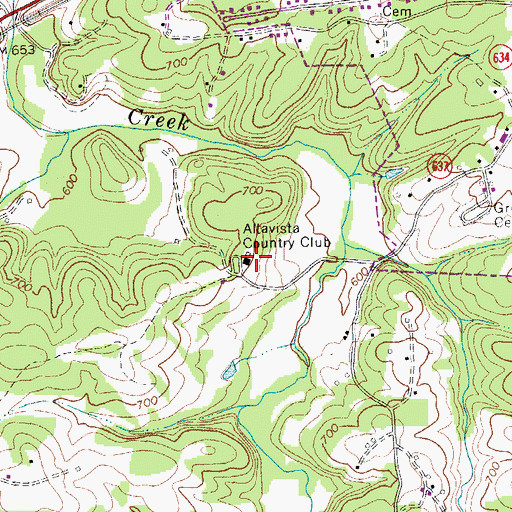 Topographic Map of Altavista Country Club, VA