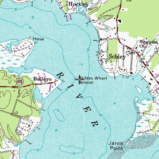 Topographic Map of Baileys Wharf Beacon, VA