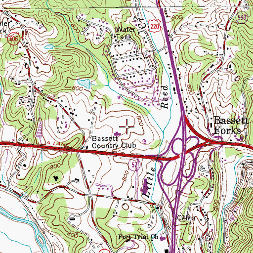 Topographic Map of Bassett Country Club, VA