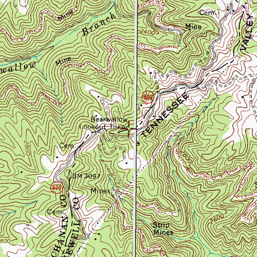 Topographic Map of Bearwallow Lookout Tower, VA