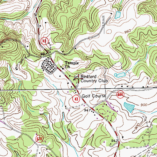 Topographic Map of Bedford Country Club, VA