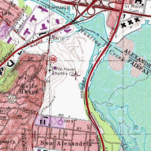 Topographic Map of Belle Haven Country Club, VA