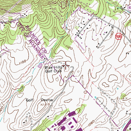 Topographic Map of Blue Hills Golf Club, VA