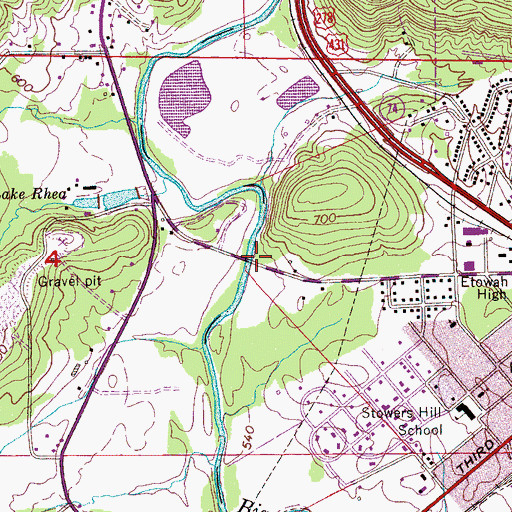 Topographic Map of Rheas Bridge, AL