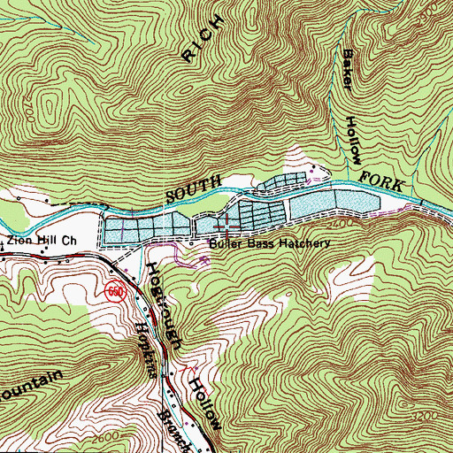 Topographic Map of Buller Bass Hatchery, VA