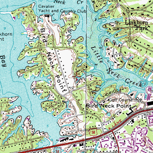 Topographic Map of Cavalier Golf and Yacht Club, VA