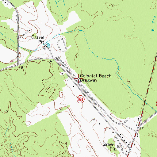 Topographic Map of Colonial Beach Dragway, VA