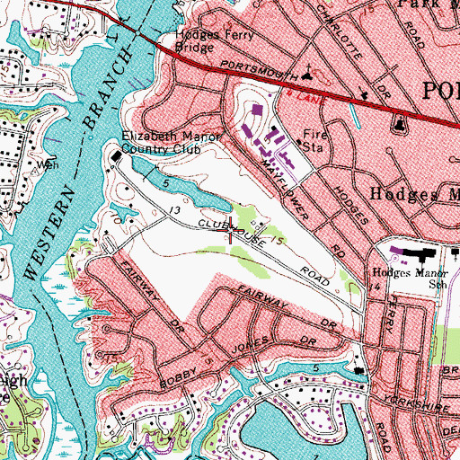 Topographic Map of Elizabeth Manor Golf and Country Club, VA