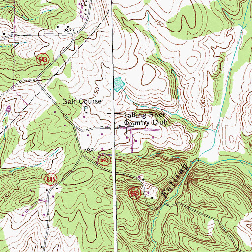 Topographic Map of Falling River Country Club, VA