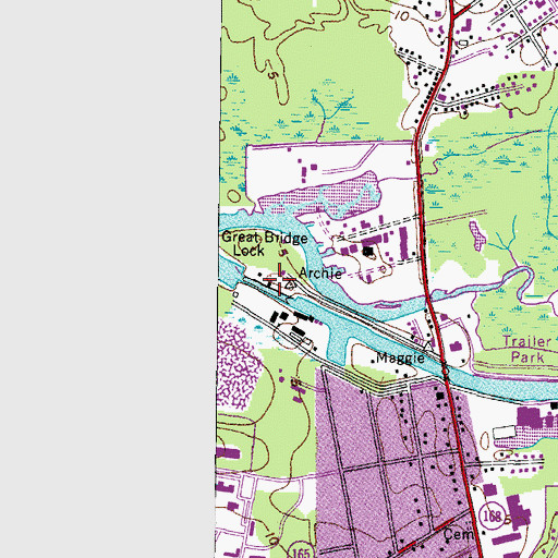 Topographic Map of Great Bridge Lock, VA