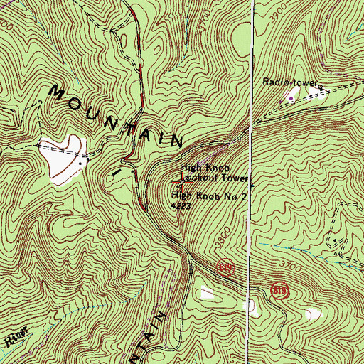 Topographic Map of High Knob Lookout Tower, VA