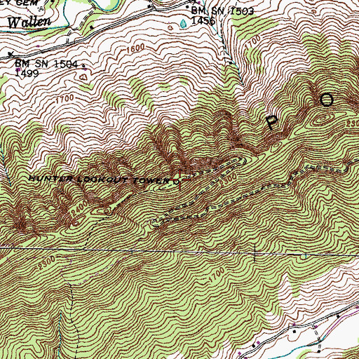 Topographic Map of Hunter Lookout Tower, VA