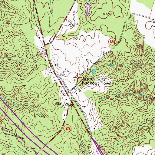 Topographic Map of James City Lookout Tower, VA