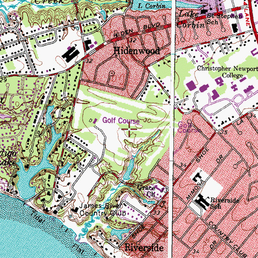 Topographic Map of James River Country Club, VA