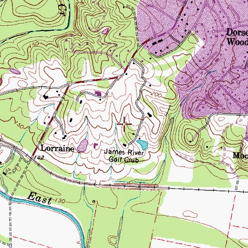 Topographic Map of Country Club of Virginia James River Course, VA