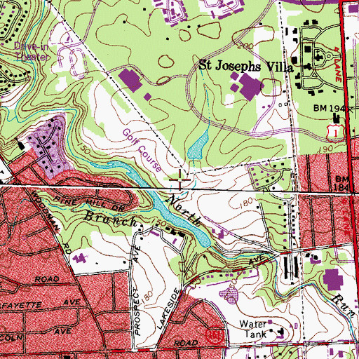 Topographic Map of Jefferson Lakeside Country Club, VA