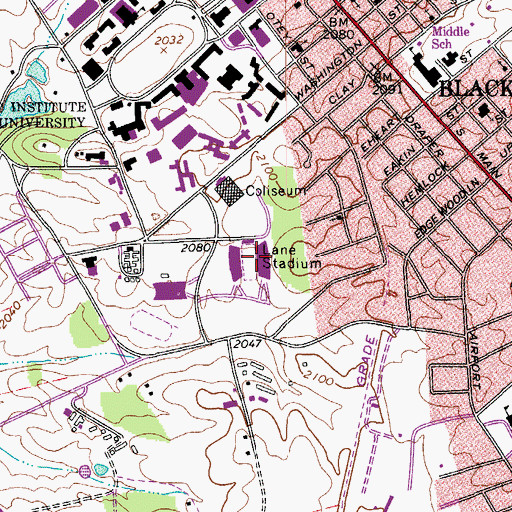 Topographic Map of Lane Stadium, VA