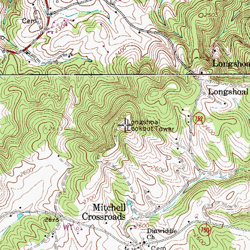 Topographic Map of Longshoal Lookout Tower, VA