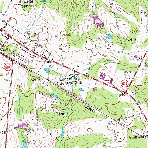 Topographic Map of Lunenburg Country Club, VA