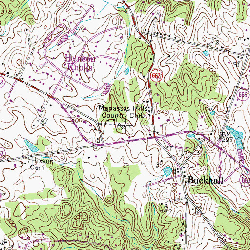 Topographic Map of Manassas Hills Country Club, VA