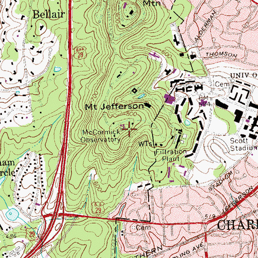 Topographic Map of Leander J McCormick Observatory, VA