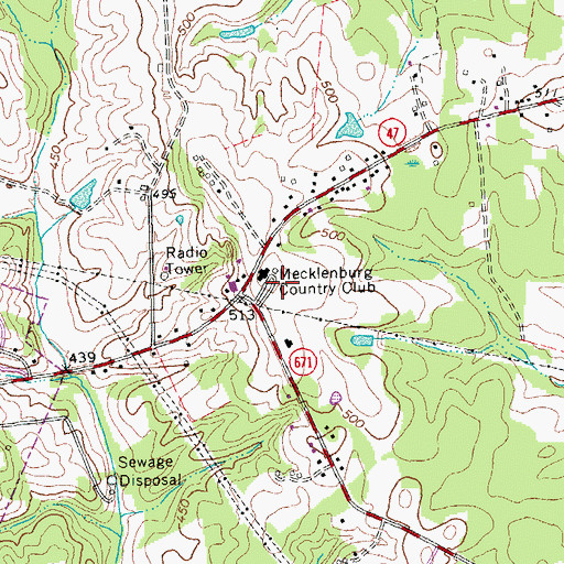 Topographic Map of Mecklenburg Country Club, VA