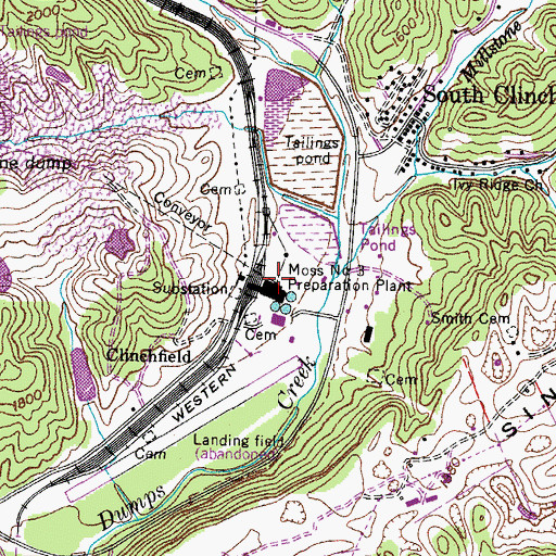 Topographic Map of Moss Number 3 Preparation Plant, VA