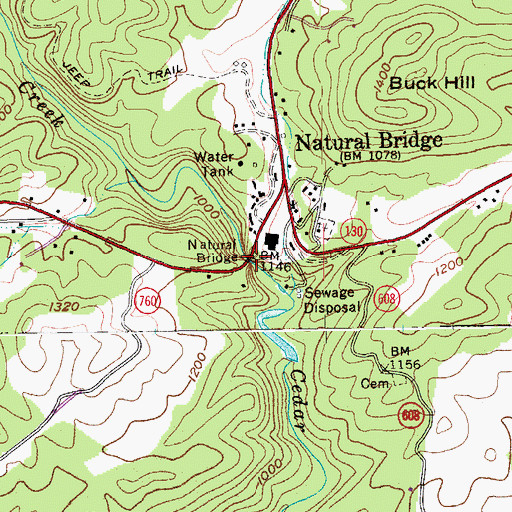 Topographic Map of Natural Bridge, VA