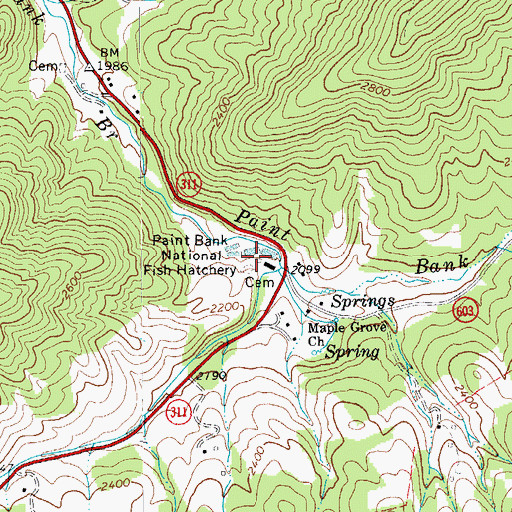 Topographic Map of Paint Bank National Fish Hatchery, VA